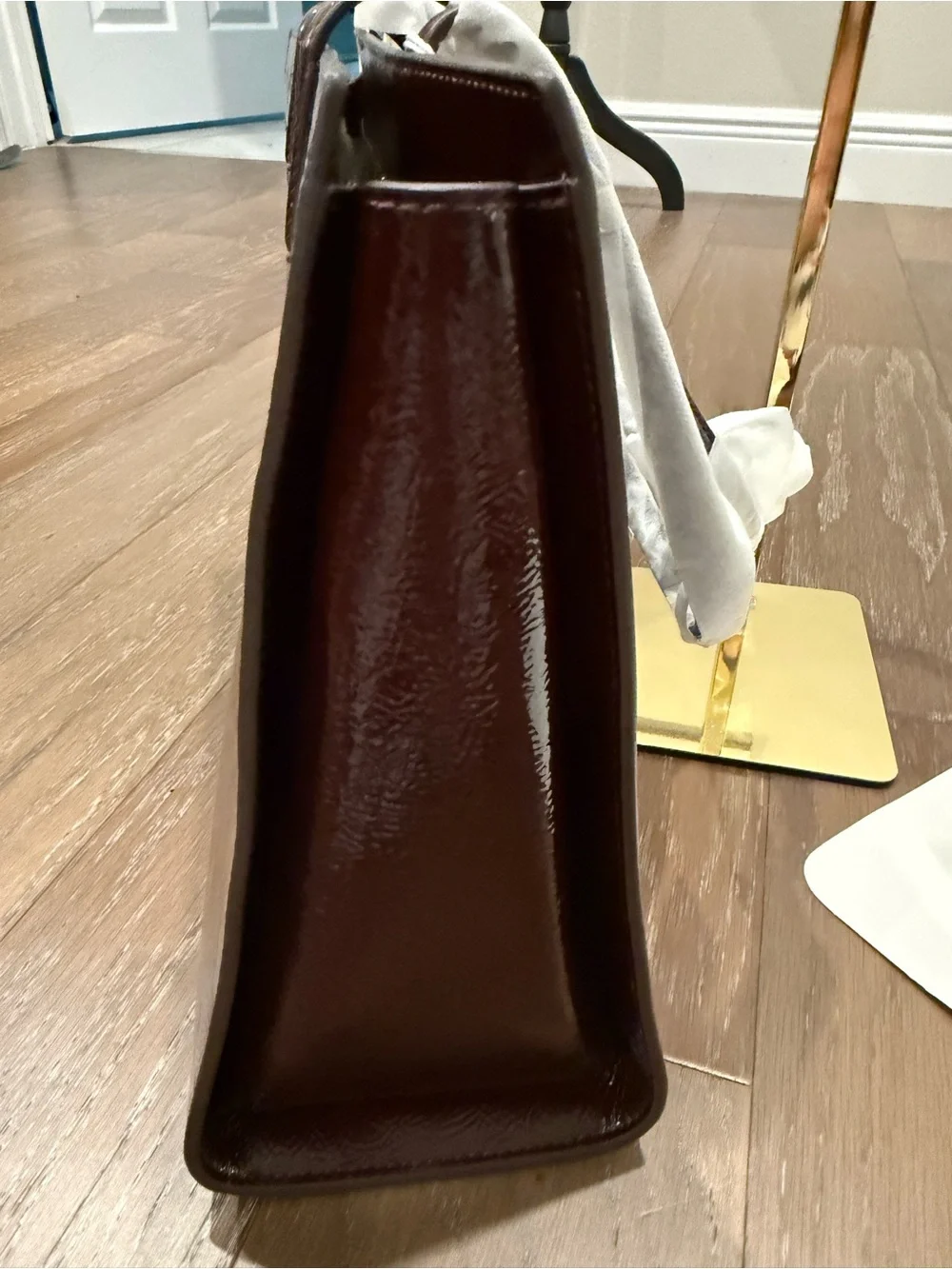 Tory Burch Patent Leather Shoulder Tote in Deep Burgundy